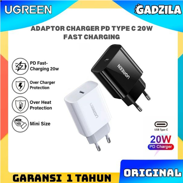 UGREEN Kepala Adaptor Charger 20W PD Fast Charging USB MFI Type C untuk iPhone 11 12 13 Pro Max