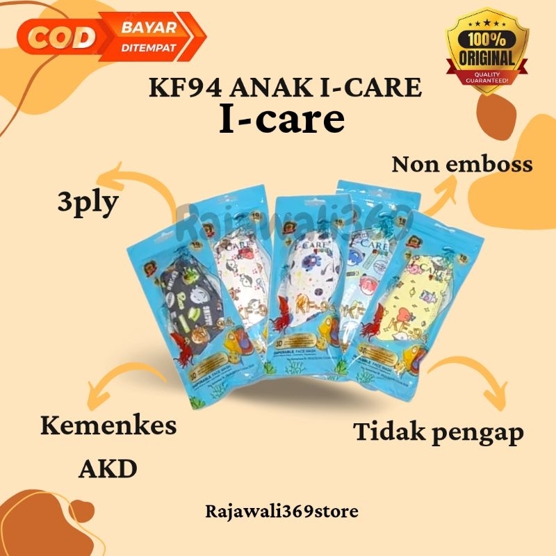 ORI MASKER KF94 ANAK MOTIF 3PLY ISI10PCS I-CARE KEMENKES