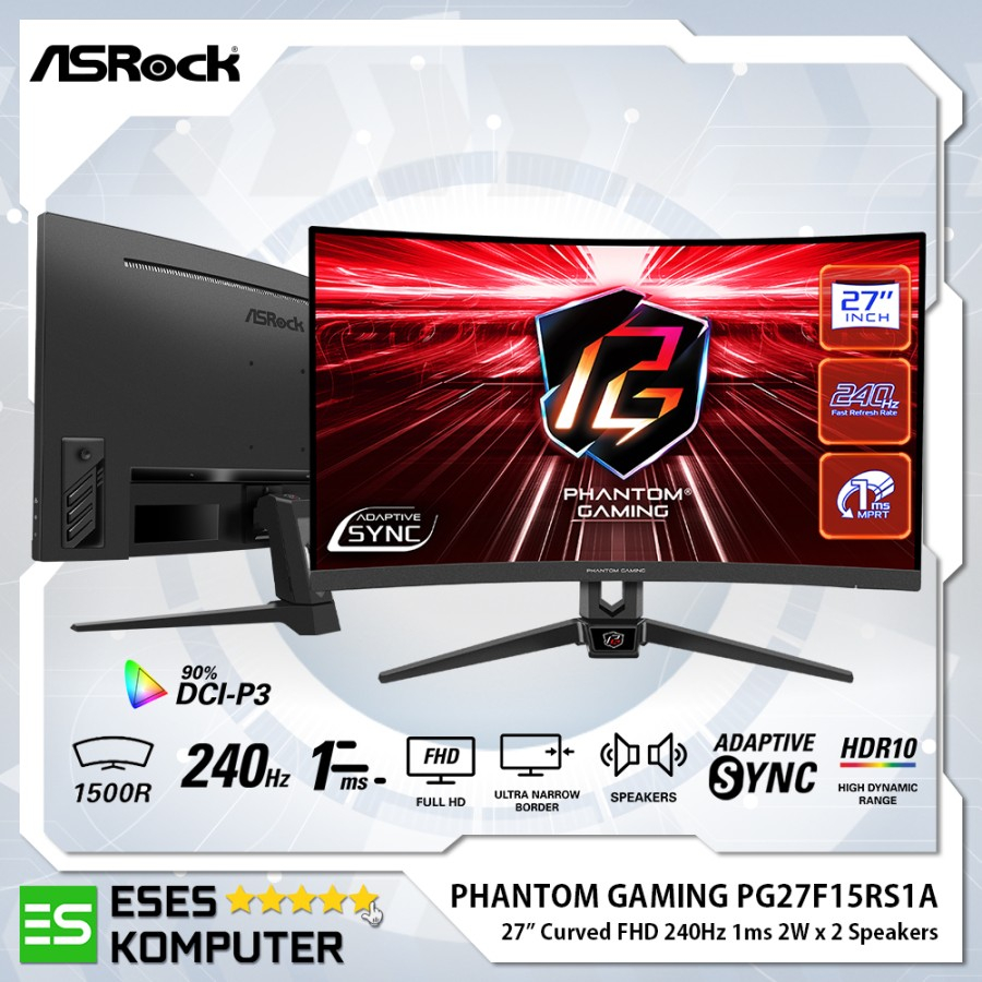Monitor ASRock PG27F15RS1A 27&quot; Curved VA 240Hz 1ms FHD Speakers HDR10