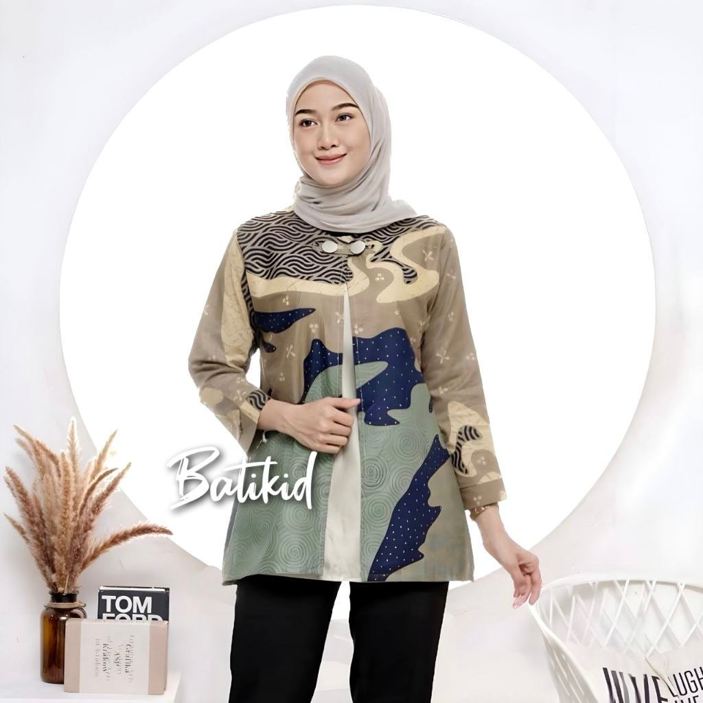 Batikid - Atasan Batik Wanita Kekinian - Blouse Bolero Kombinasi - Viona Sage