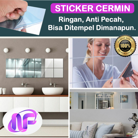 Stiker Cermin Dinding Tempel Persegi Anti Pecah Sticker Kaca Jernih Bening Tempelan Kaca Cermin