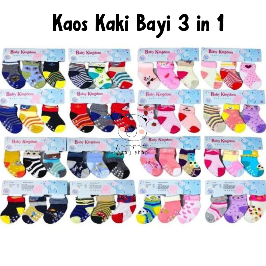 Kaos Kaki Bayi Baby Kingdom Isi 3 Pasang SNI Murah Bayi Cewek Cowok 0-6 Bulan