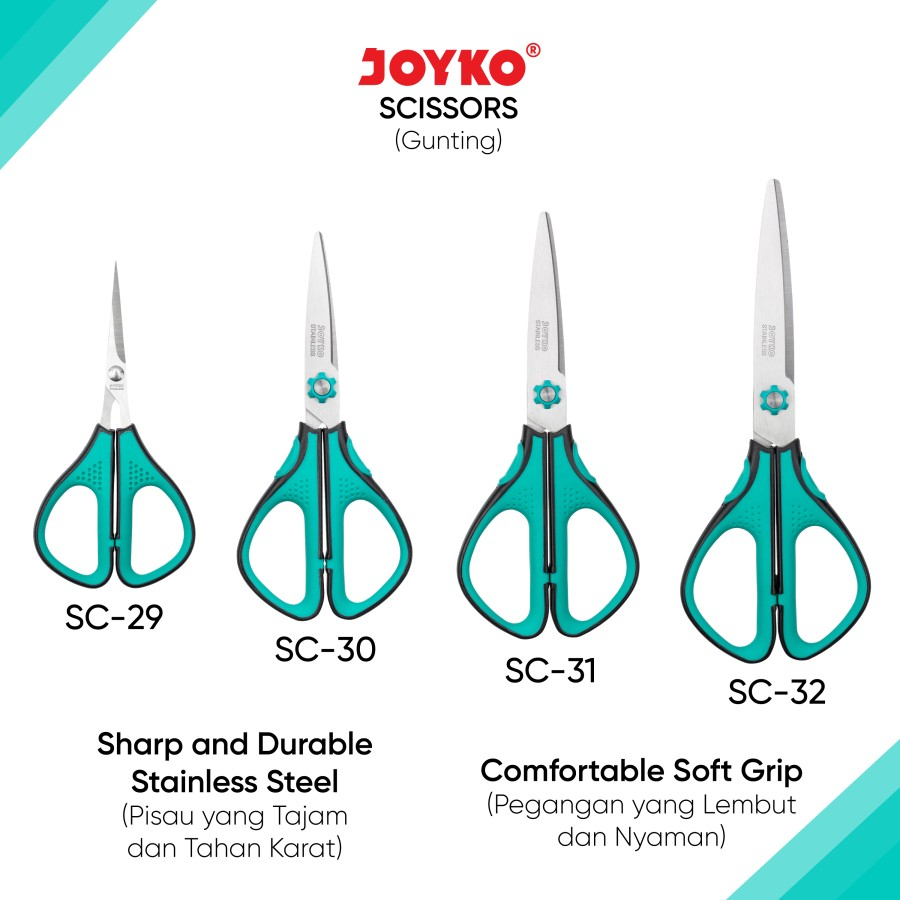 

GUNTING JOYKO SC 29 ~ SC 32 | SCISSOR | UKURAN KECIL - SEDANG - BESAR | STAINLESS STEEL | SOFT GRIP