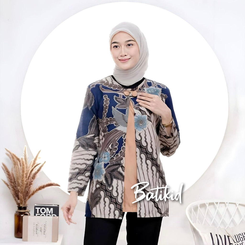 Batikid - Atasan Batik Wanita Kekinian - Blouse Bolero Kombinasi - Cendrawasih