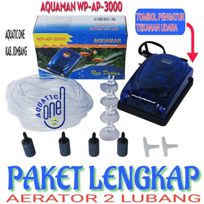 AQUAMAN WP AP 3000 PAKET LENGKAP full set aerator 2 lubang airpump aquarium air pump kolam akuarium mesin gelembung udara