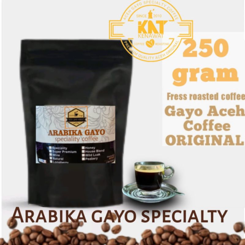 

KOPI ACEH ARABIKA GAYO ORIGINAL 250gram BIJI HITAM BUBUK HALUS OLEH OLEH KHAS dari tanah rencong asli.