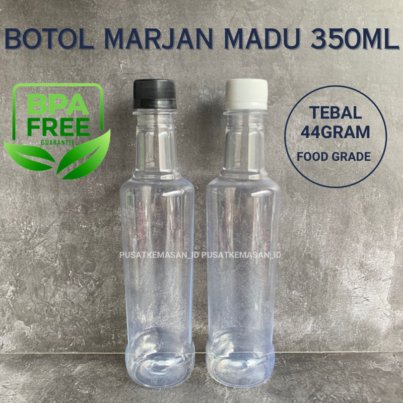 BOTOL PLASTIK PET TEBAL MADU MARJAN 350ML BPA FREE PLASTIK FOOD GRADE + TUTUP PCO SEGEL