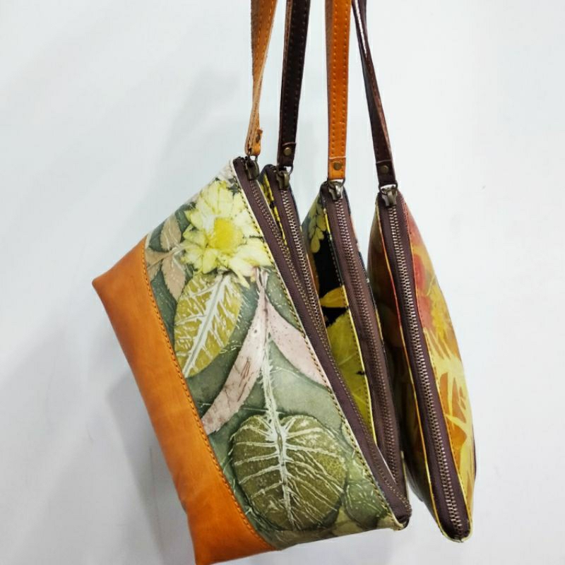 Pouch Kulit Ecoprint / Leather Pouch Ecoprint / Dompet Tangan