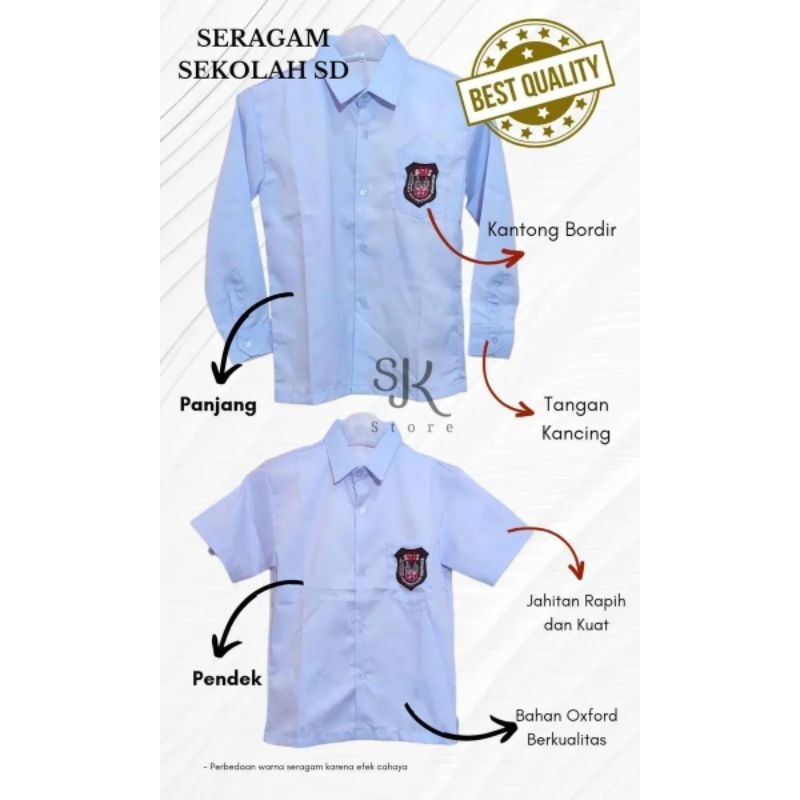 BAJU PUTIH SERAGAM SEKOLAH SD//BAJU PUTIH PANJANG//BAJU PUTIH PENDEK//SERAGAM SD//BAJU PUTIH SEKOLAH