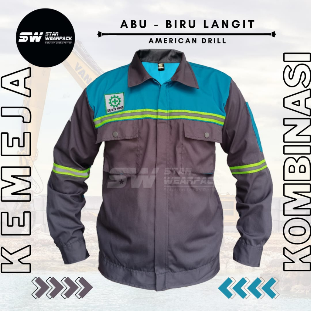 Star Wearpack - Baju Kerja Lapangan Seragam Kerja Warna Abu Kombinasi Biru Langit