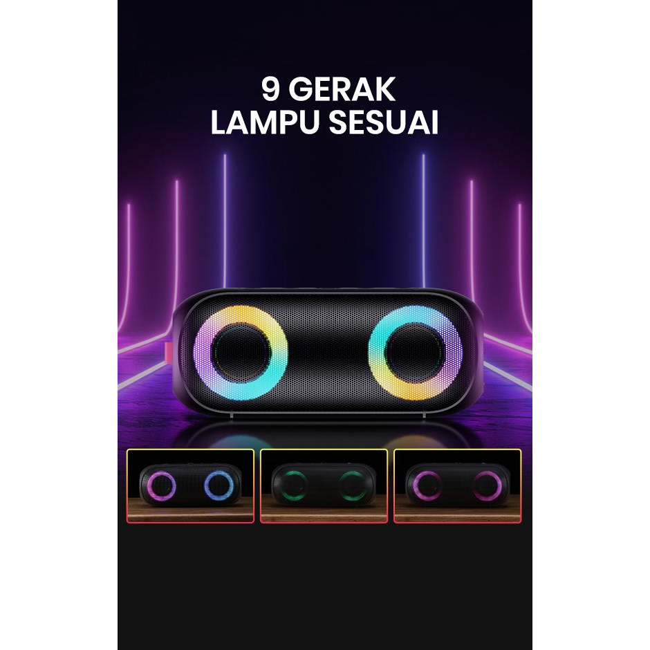 ACOME Super Bass Speaker Bluetooth 5.0 20W IPX7 Waterproof RGB Light Rhyme Rave Party A20