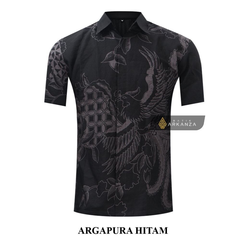 BATIK ARKANZA Motif ARGAPURA HITAM Hem Atasan Kemeja Baju Batik Pria Cowok Laki Laki Slimfit Full Lapis Furing Lengan Panjang Lengan Pendek Original Asli