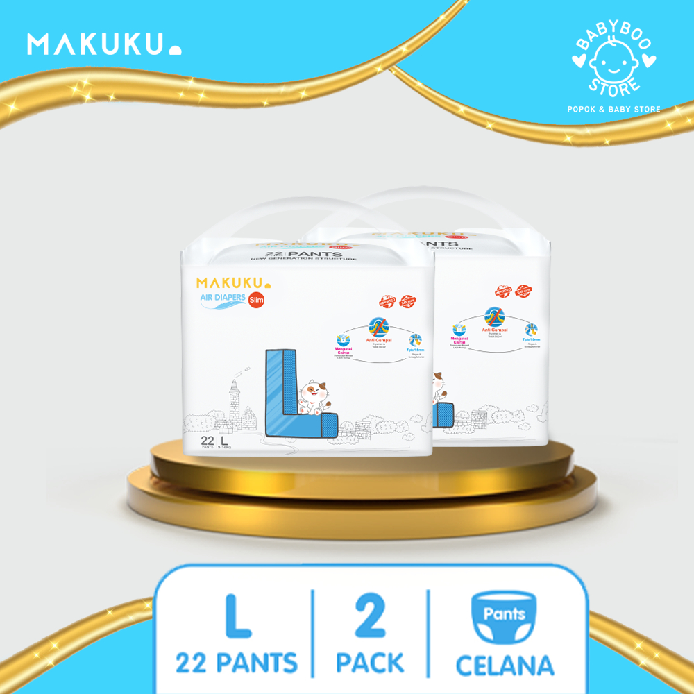 MAKUKU SAP Diapers Slim Pants L22 x 2 Pack Popok Bayi Celana Tipis Anti Gumpal Cepat Kering dan Mencegah Ruam