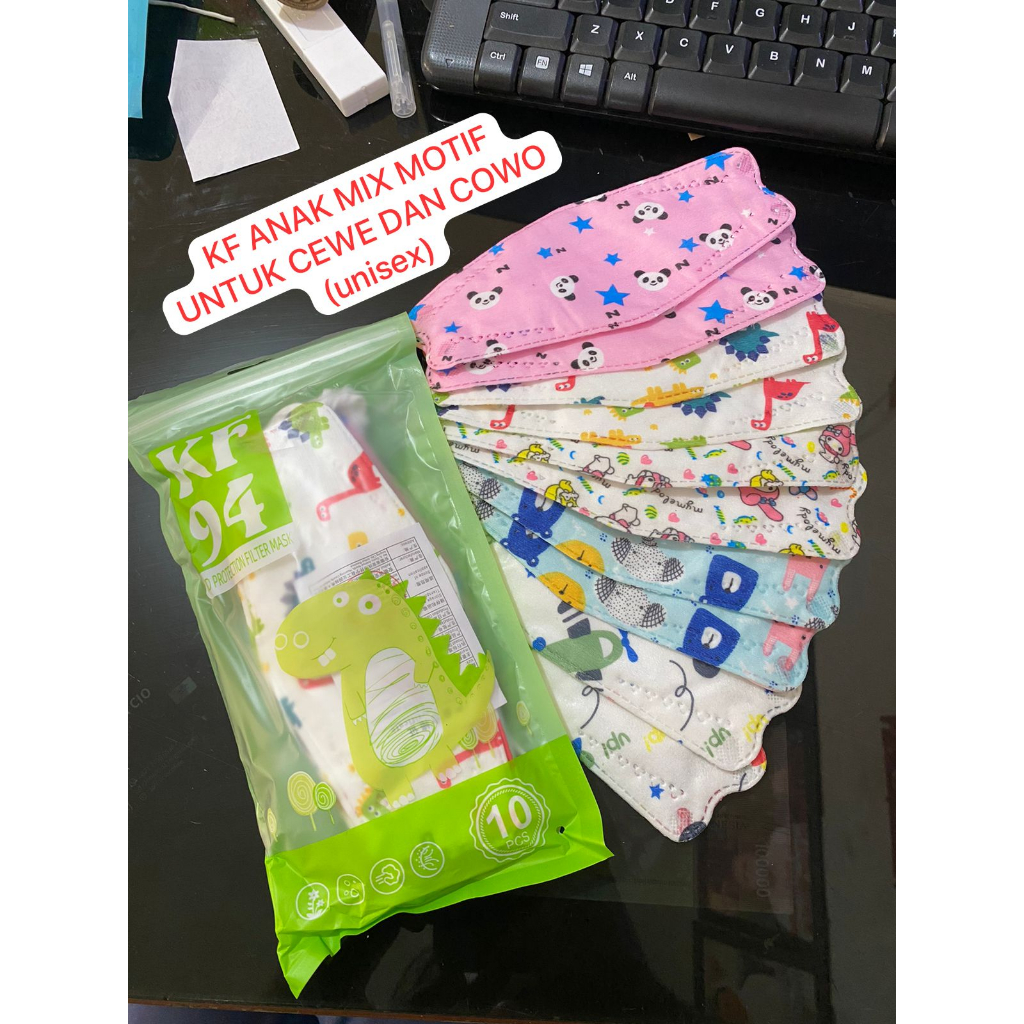 MASKER ANAK/KF94 ANAK 10PCS/KF94 MOTIF ANAK/KF94 ANAK WARNA/MASKER ANAK TEBAL 4PLY