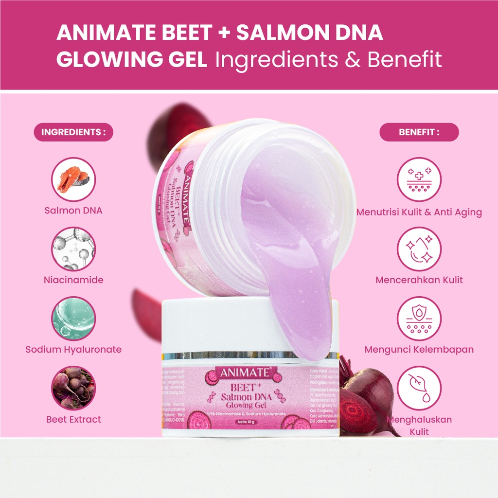 Animate Glowing Gel Beet + Salmon DNA Pelembab Wajah Moisturizer Animate Yuzu + Salmon DNA Glow Gel Mencerahkan Wajah Animate Skincare