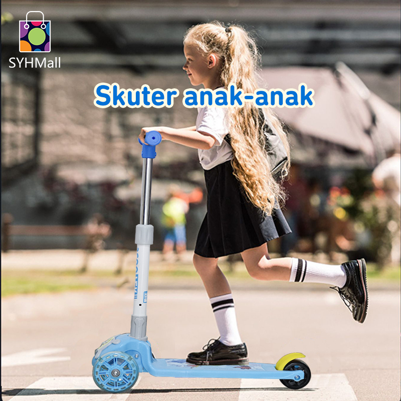 SYH Mall Scooter Kickboard Skuter Otoped Anak lampu Roda 3 Bisa Lipat Lampu LED Roda Murah