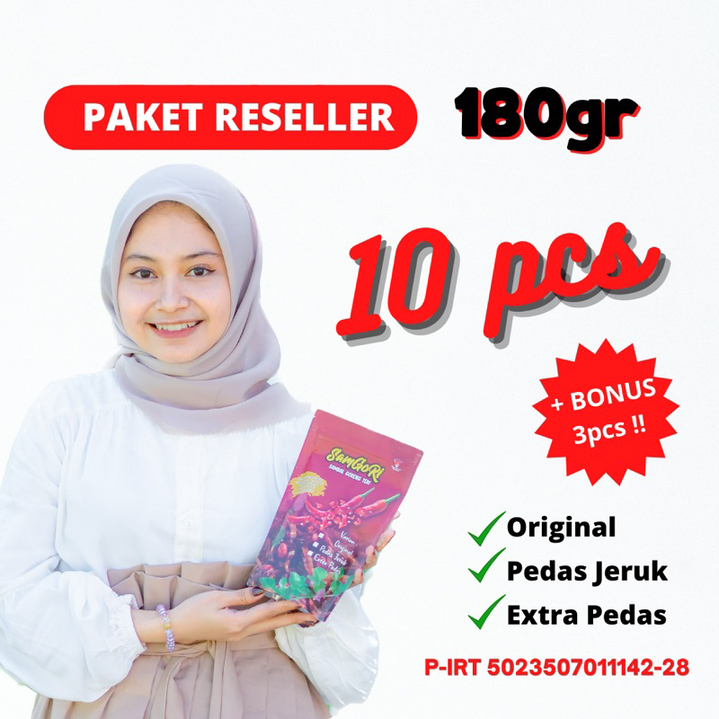 

PAKET RESELLER 10pcs 180gr FREE 100gr 3 pcs Samgori Mantap | Sambal Goreng Kering Teri Original Pedas Jeruk Extra Pedas
