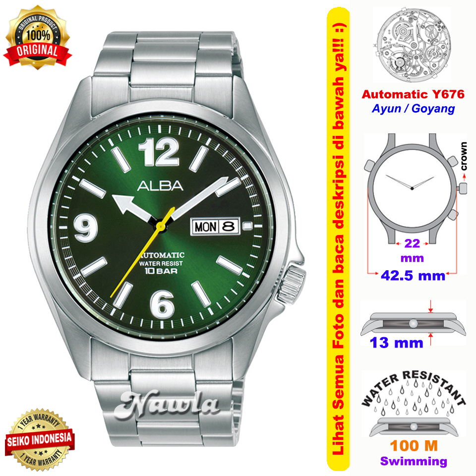 Alba Automatic AL4407X1 Green Dial - Jam Tangan Pria AL4407