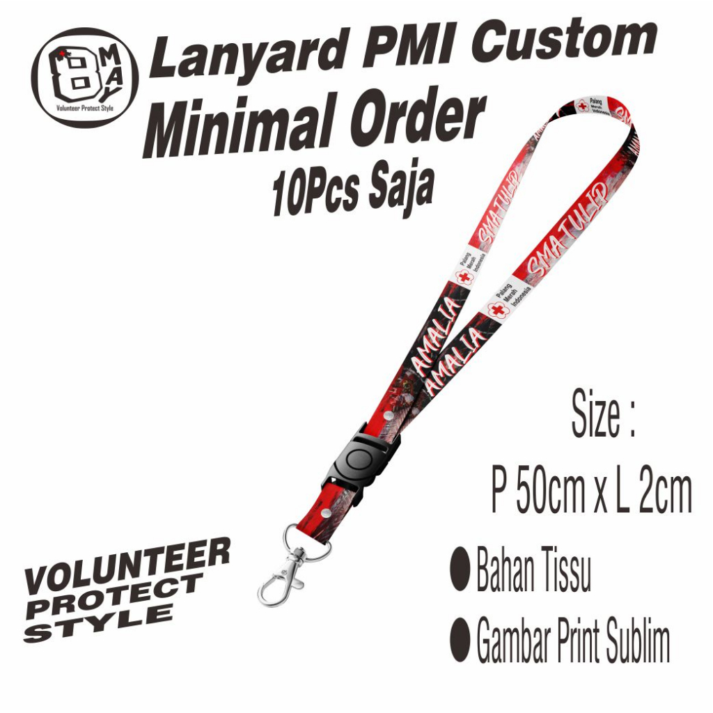 Tali Id Card PMI / Lanyard PMI Custom Isi 10Pcs