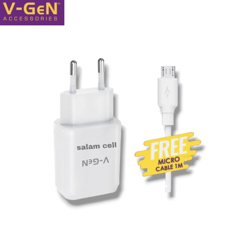 Charger Micro Usb V-GEN VTC2-16 Dual usb Port 10.5W 5V 2,1A Original Vgen Vtc2-16