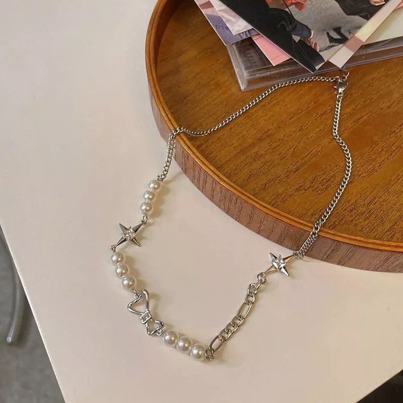 Retro Pearl Necklace With Ribbon Pendant | READY STOCK SIAP KIRIM | Kalung Mutiara Gaya Retro Dan Pita | Kalung Model Baru | Fashion Necklace