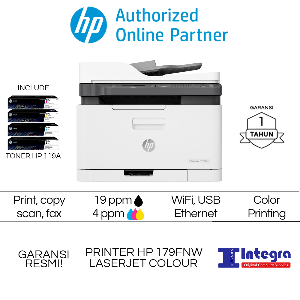 Printer HP Color Laser MFP 179fnw | M179FNW (AIO) Print Scan Copy Garansi Remi