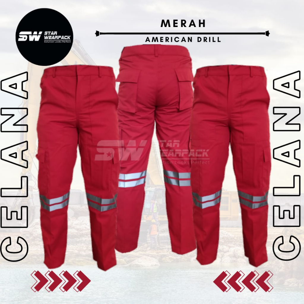 Celana Proyek Model Cargo Panjang Warna Merah