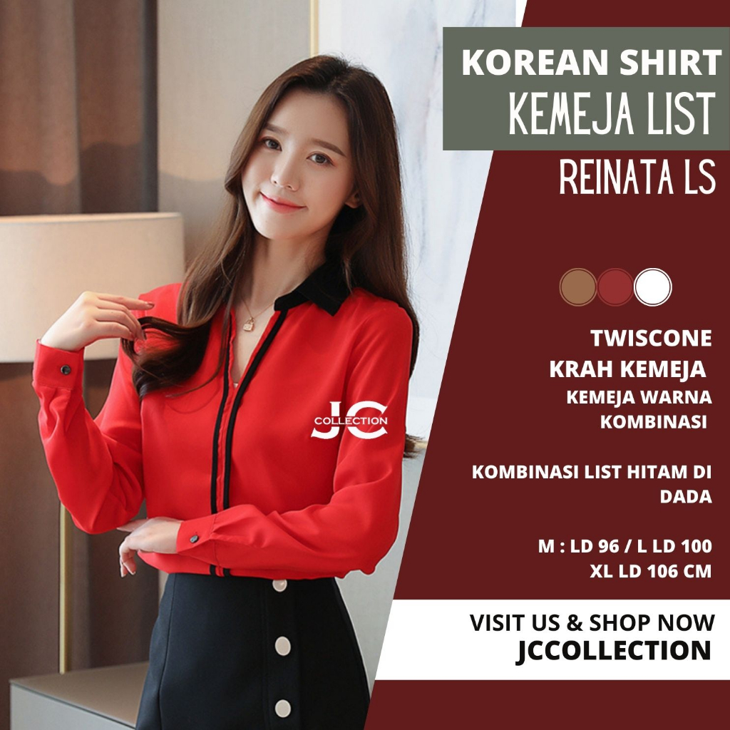 Kemeja Wanita Korea Lengan Panjang Variasi List Strip Renatta - JCCollections