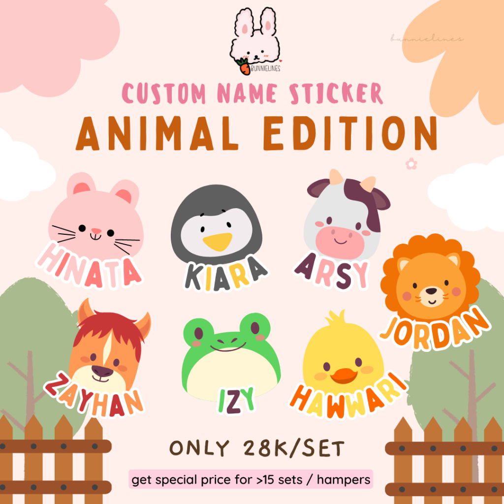 

stiker nama custom/animal edition/stiker nama anak/ stiker animal