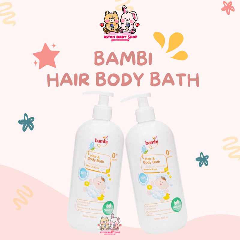 Bambi Baby Hair &amp; Body Bath 2 in 1 500ml (Pump) | Sabun dan Shampo Bayi