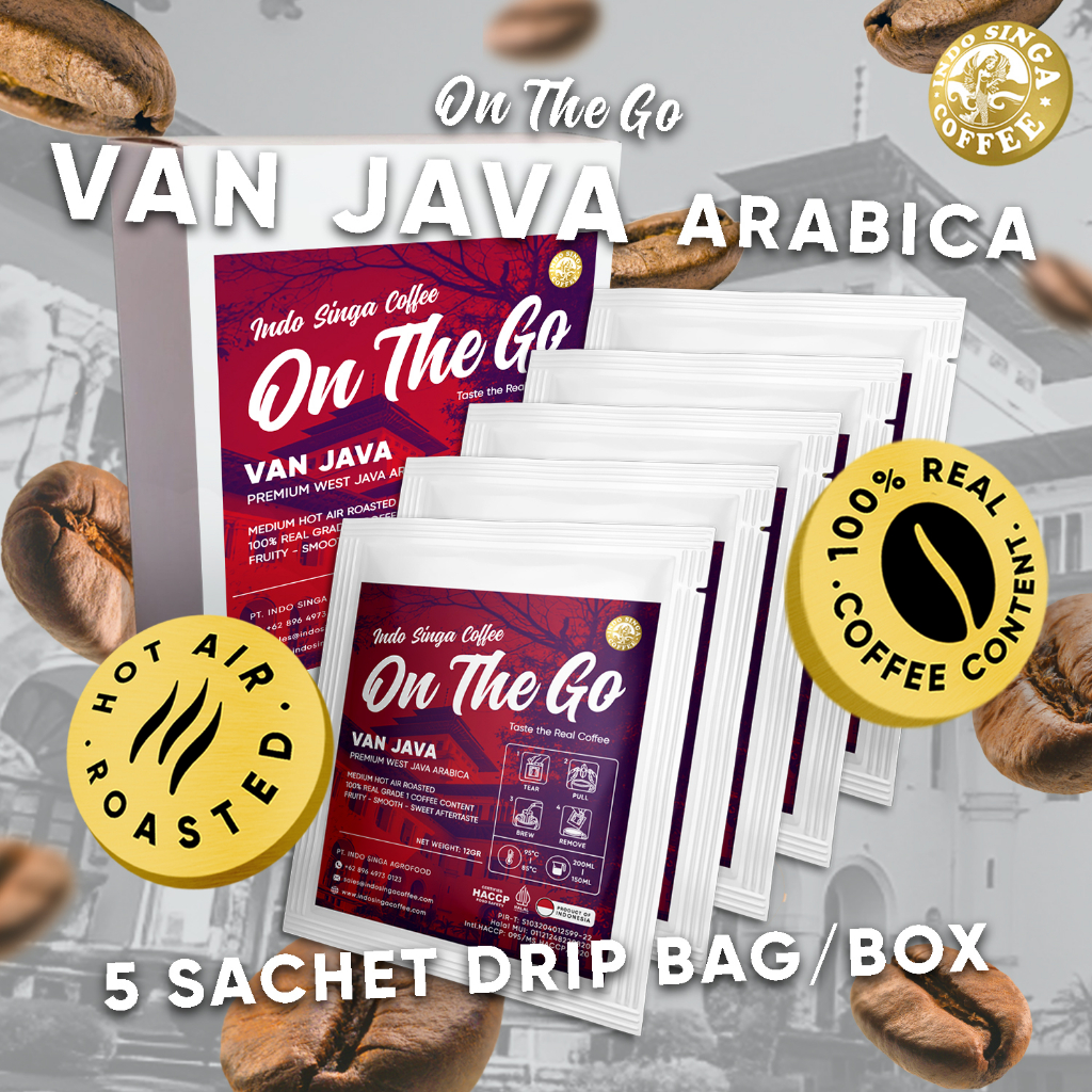 

Kopi Indo Singa Coffee On The Go Van Java Arabica | Drip Bag Sachet Instan | Arabika Jawa Barat Grade 1 G1 Kopi Sangrai Drip Coffee Premium