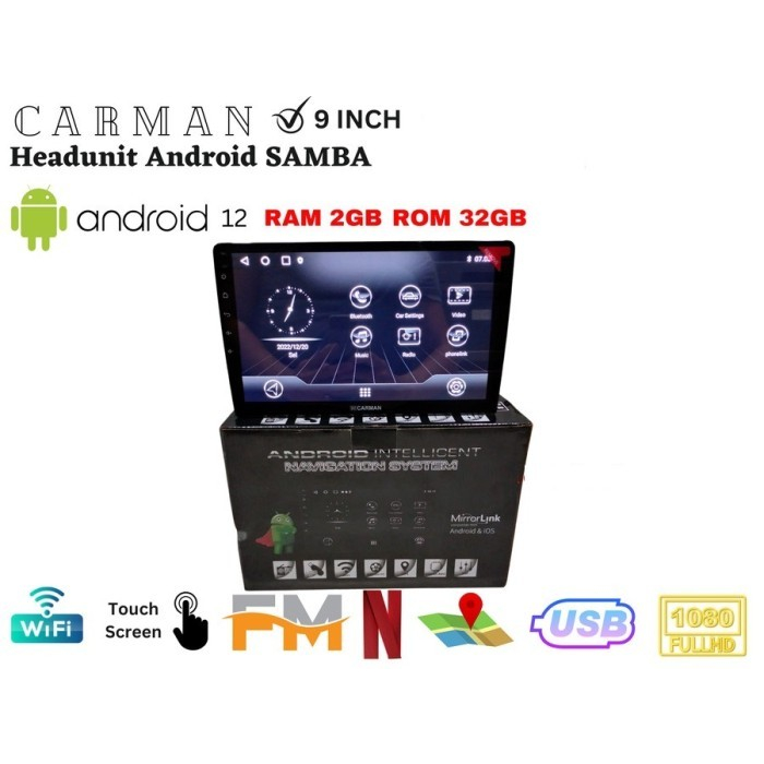 Carman CR 888 head unit Android Ram 2+32gb / Carman 9inch android mobil ram 2/32