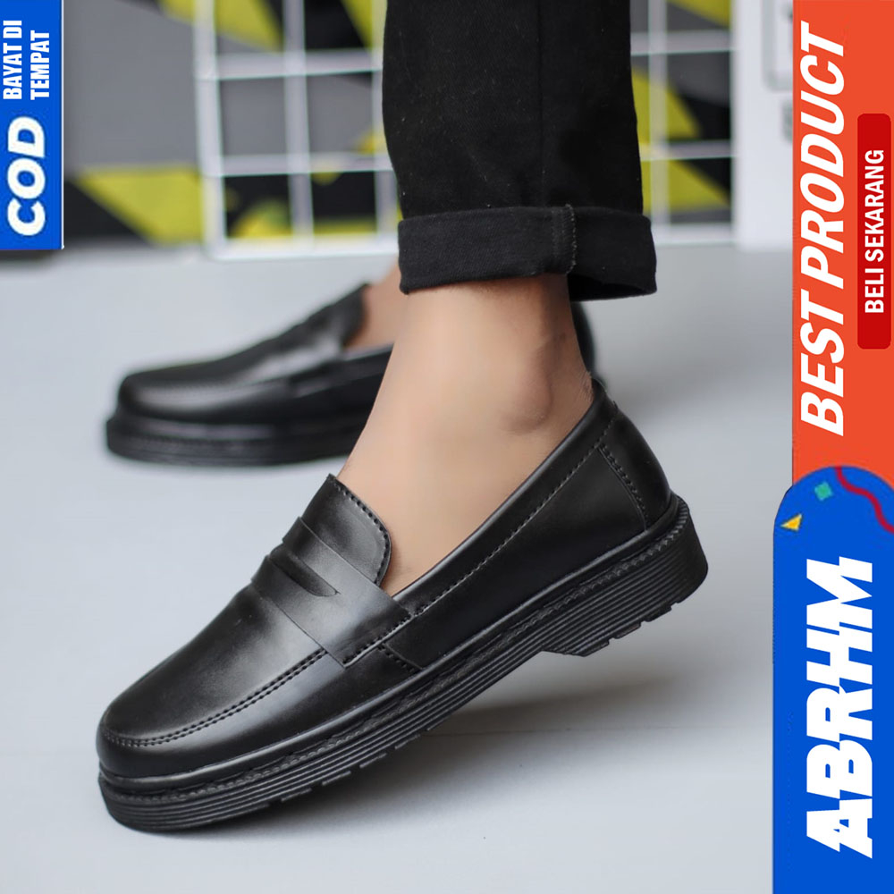 ABRHM Sepatu Loafers Docmart Formal Kerja Hitam Pria