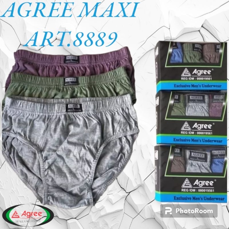 AGREE 8889 | Celana Dalam Pria Maxi Set 3pcs | CD Cowok Agree Karet Dalam (Kotak Biru) | Pakaian Dalam Pria