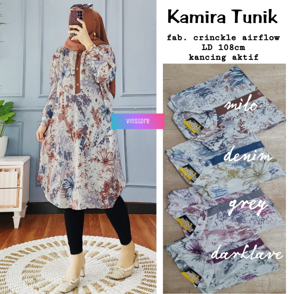 KAMIRA TUNIK BY VINSTORE / TUNIK CRINCLE PRINTING TERBARU BEST SELLER