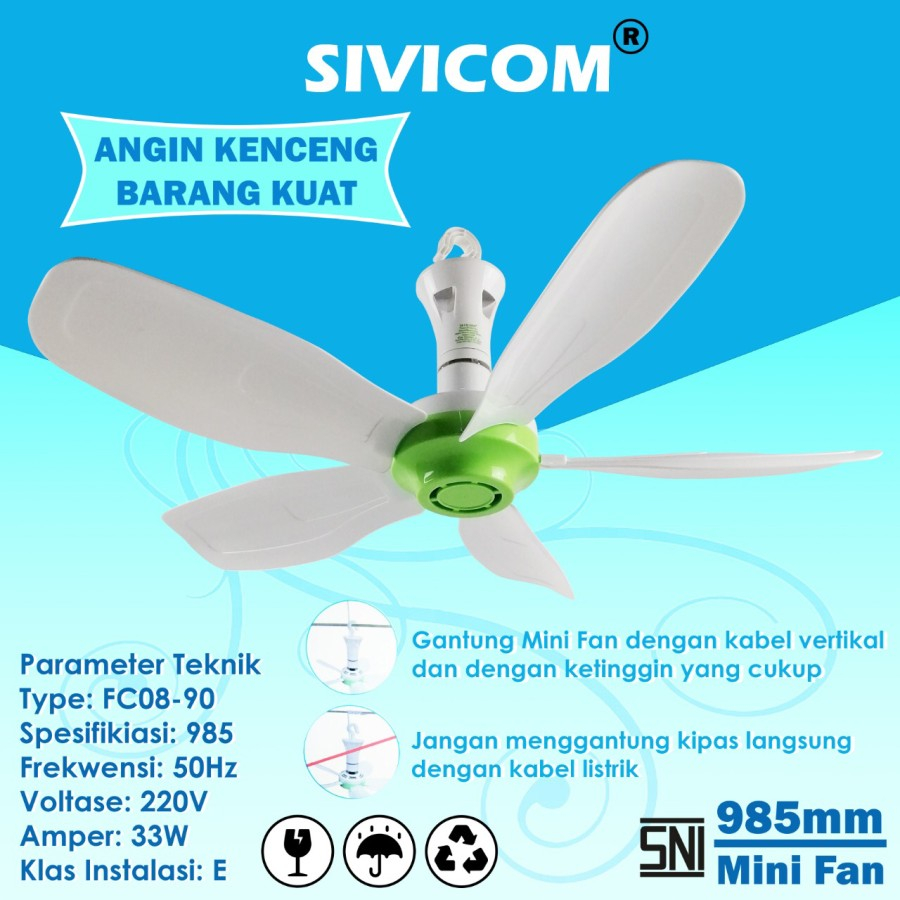 Ceiling Fan Heli Fan Kipas Angin Gantung 33W 33 Watt Sivicom 5 Baling