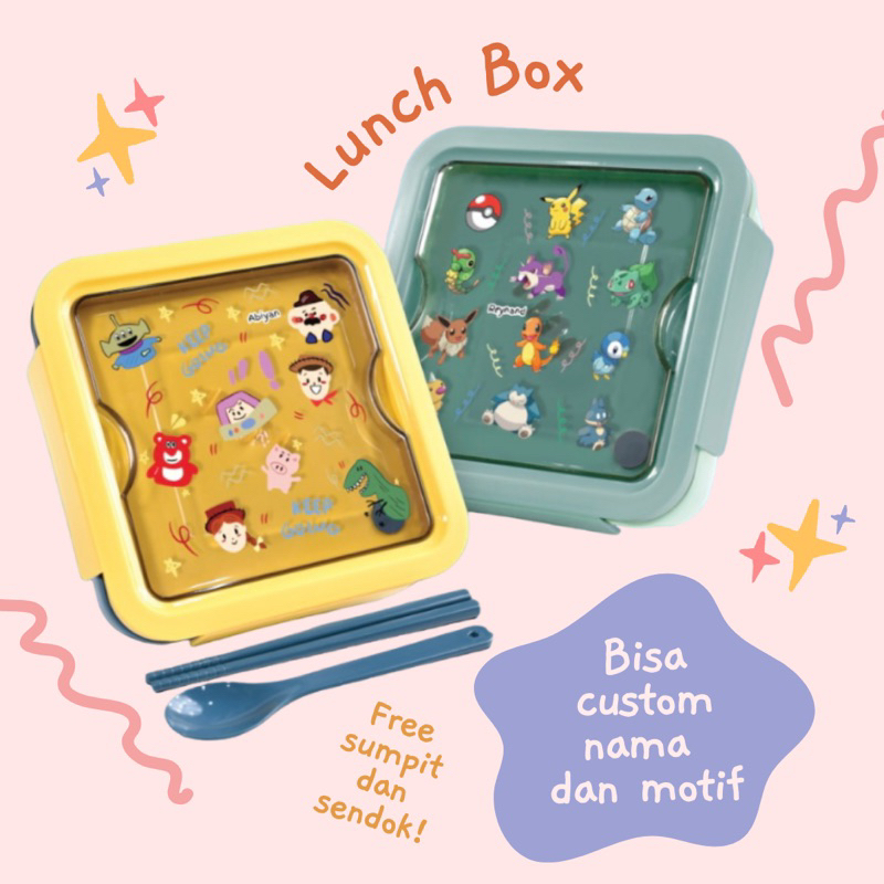 Lunch Box Free Sendok & Sumpit | Bisa custom | Kotak Makan Custom | Bento Lunch Box