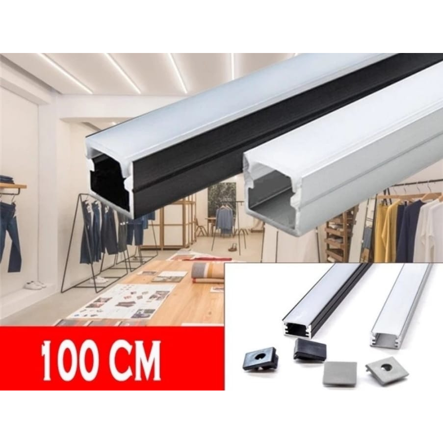 U Channel Aluminium untuk Led Strip 1 meter Silver Hitam