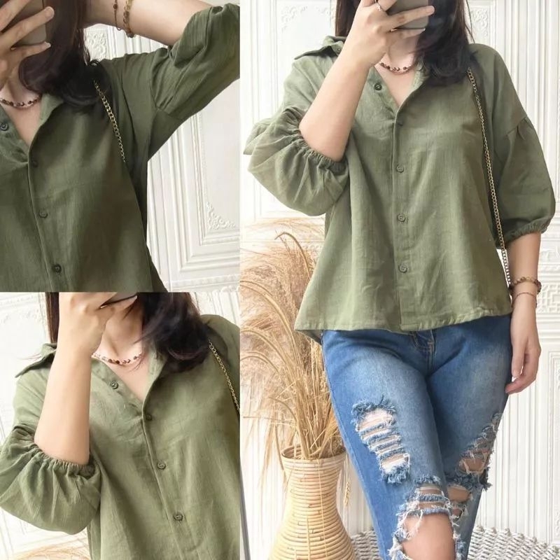 KEMEJA ZALOORA CROP/KEMEJA CROP WANITA/KEMEJA BLOUSE LENGAN 7/8 KOREAN STYLE