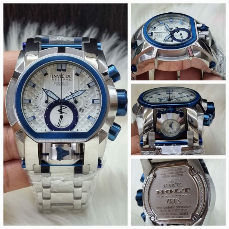 Jam Tangan Invicta  Bolt Reserve Chronograph Super Premium Graden AAA Warna Putih Biru