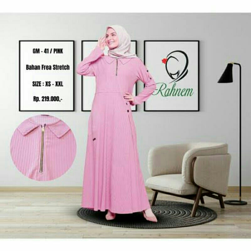 BAJU GAMIS GM 41 PINK BY RAHNEM