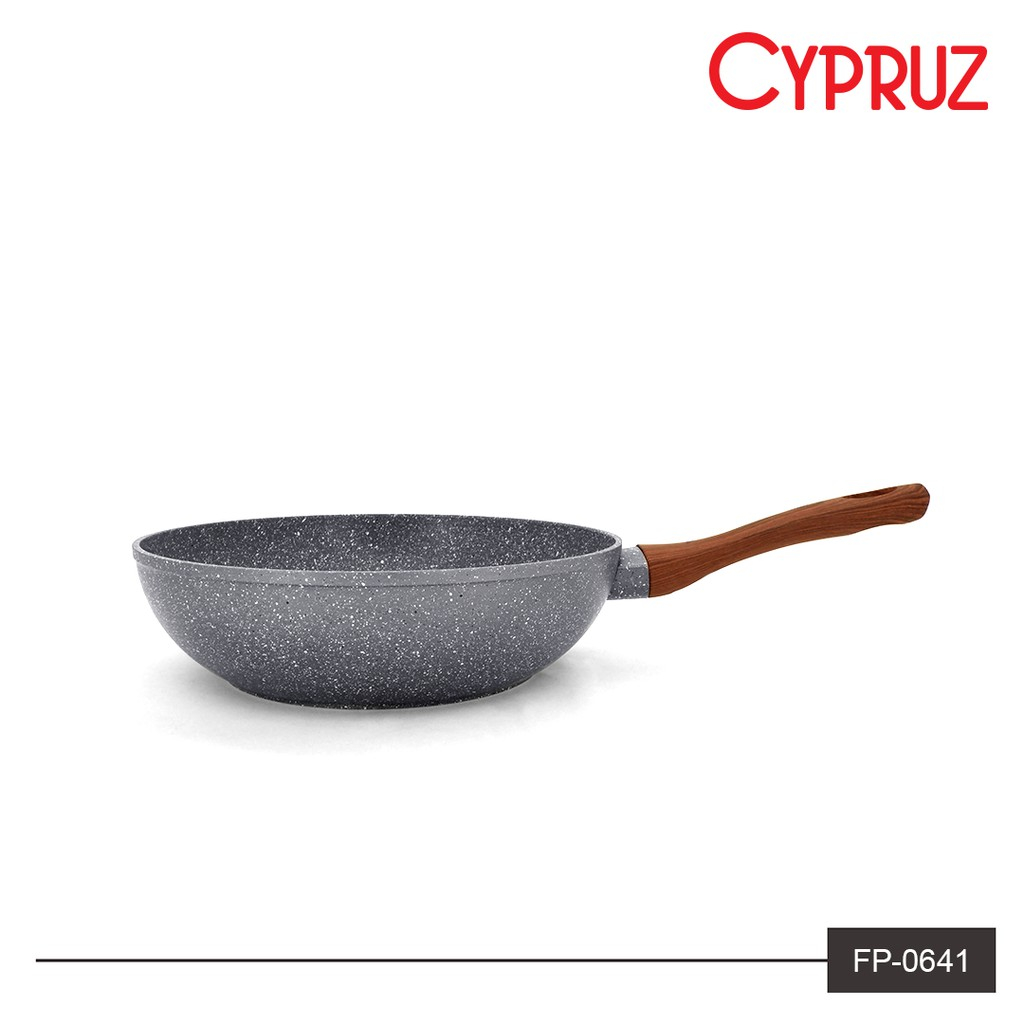 Cypruz Wajan Penggorengan Anti Lengket Fry Wok Marble Series - Fry Wok Grey Marble Cypruz Hero wok deep wok