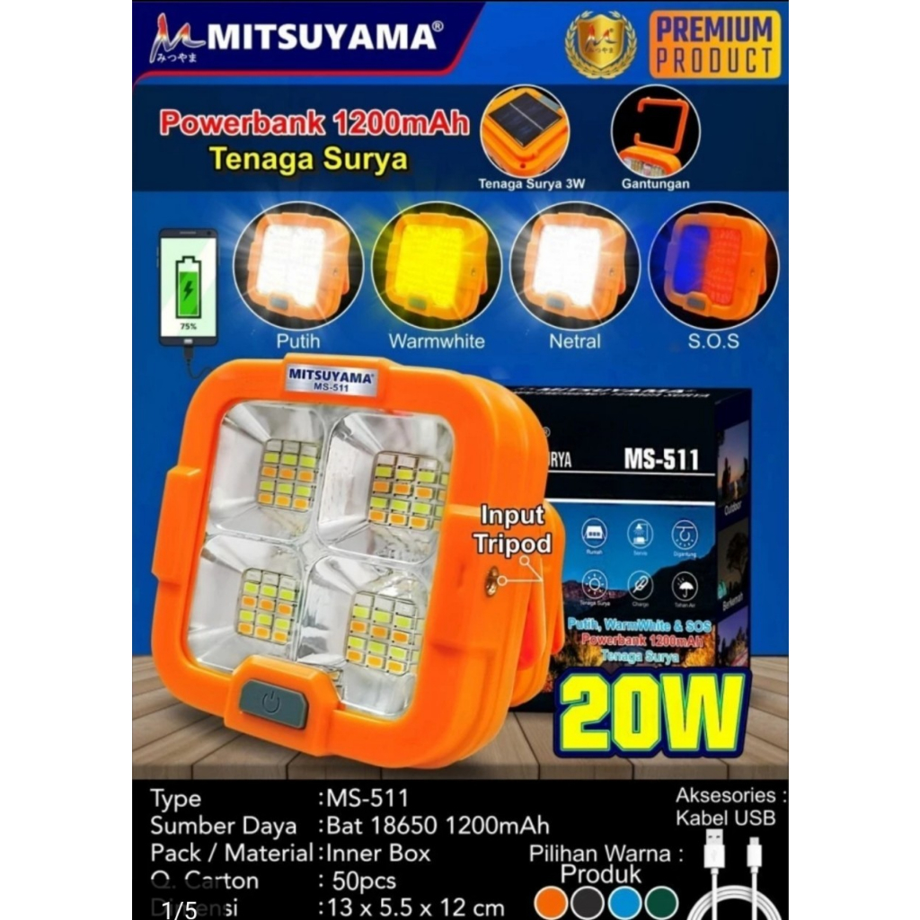 Lampu Emergency Tenaga Surya 20w - Mitsuyama MS 511