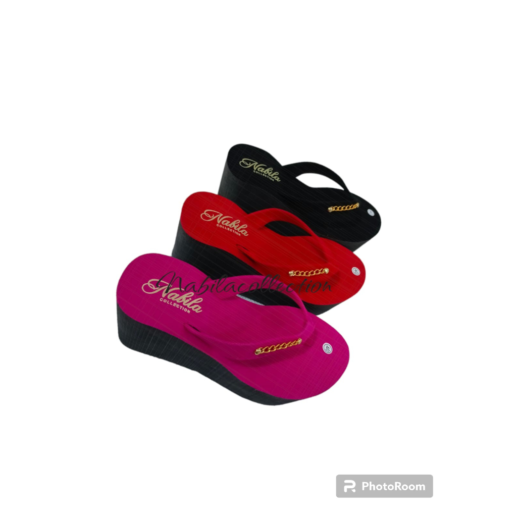 Sandal Wedges Tinggi Jepit Rantai Wanita