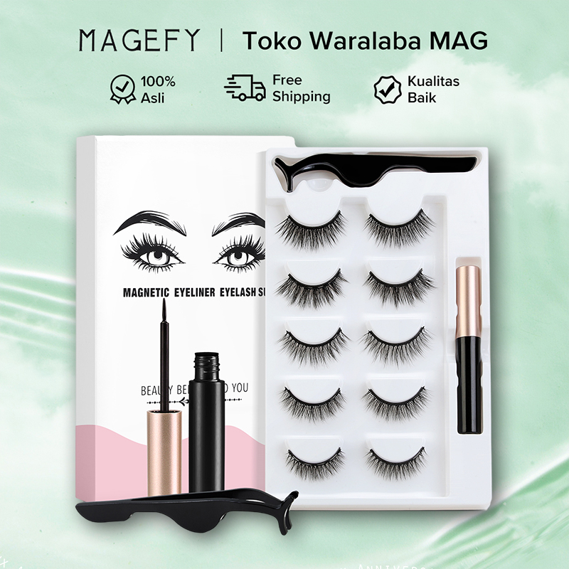 MAGEFY 5 Pasang Bulu Mata Magnetic Natural / Bulumata Palsu Magnet / 3D Magnetic Eyelash Extension Reusable Dengan Tampilan Alami Tidak Perlu Lem Yang Diperlukan Set 7110