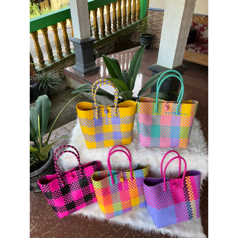 (TANPA ACCESORIES) SHOPPHING BAG Tas Jali tas Jali Tas Anyaman Plastik