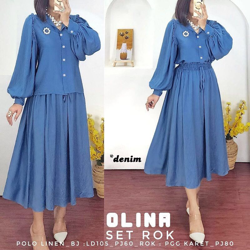 Baju Atasan Plus Bawahan Wanita Terbagus Set Rok Wanita One Set Setelan Wanita Terbaru Bahan Polo Linen Olina Set Rok Fashion Modern Outfit Perempuan Dewasa