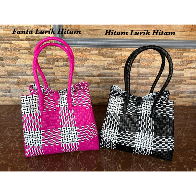 (TANPA ACCESORIES) Fullmotif Size M Shorthandle Tas Jali Jaly Tas Anyaman Plastik Premium