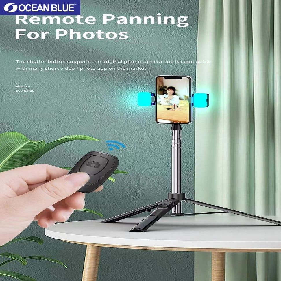 Ocean Blue OCN A35 Tripod Tongsis LED Black Remote Bluetooth Shutter Adjustable 160 Cm Selfie Stick 360° Stand HP Tongkat Selfie