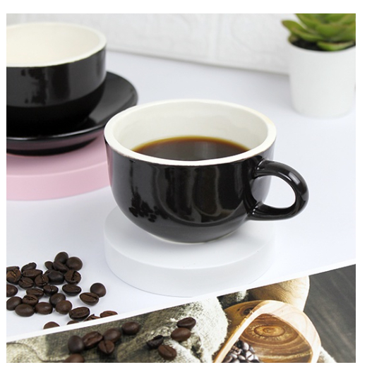 [ White Line ] Cup Saucer Capucino Keramik Warna/Perangkat Minum Set